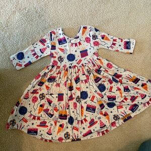 5-6 HAPPY BIRTHDAY 3/4 SLEEVE POCKET TWIRL DRESS